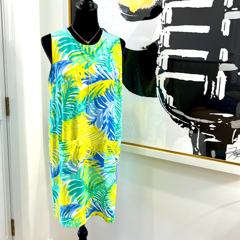 Mudpie Tropical Sleeveless Palm Leaf Shift Dress, Size M